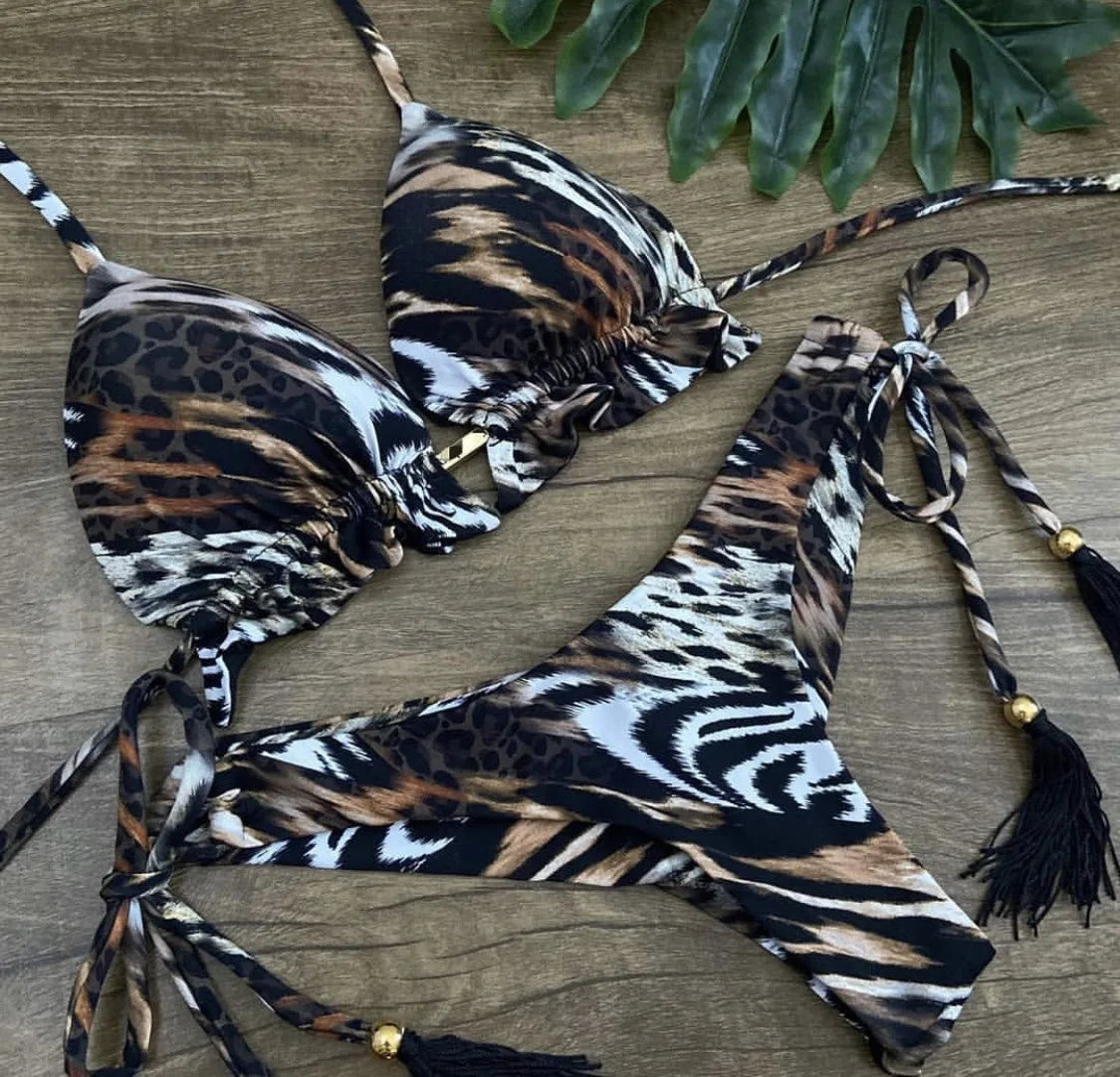 Sexy Print Swimsuit Bandage Two-Piece Swimwear Brazilian Beachwear Bathing Suit