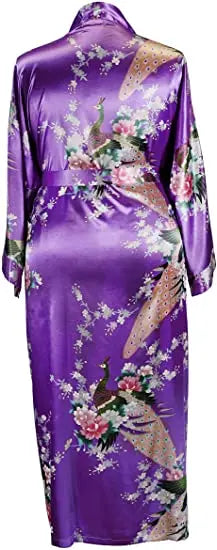 Women Flower Peacock Kimono Yukata Night Dress Gown Pajamas