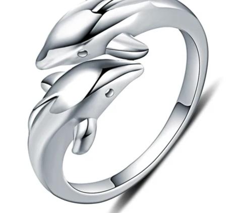 Double Dolphin 925 Sterling Silver Charm Woman Brand Fashion Ring
