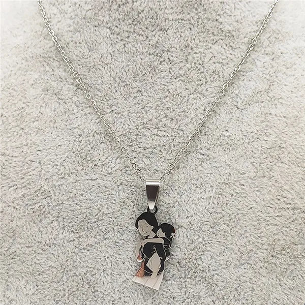 Stainless Steel Chain Kids Silver Color Women Mother Mom Daughter Necklace Pendant Necklace