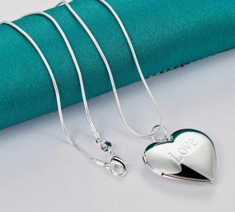 925 Sterling Silver Snake Chain Love Photo Frame Women Fashion Wedding Party Charm Necklace