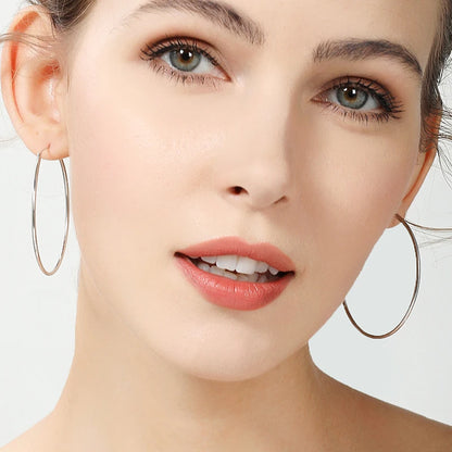 925 Sterling Silver Hoop 50mm Round Circle Loop Smooth Big Earrings