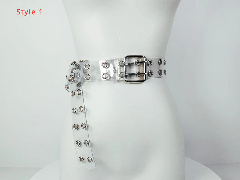Two Row PVC Clear Women Fashion Pin Buckle Waist Trousers Transparent Belts