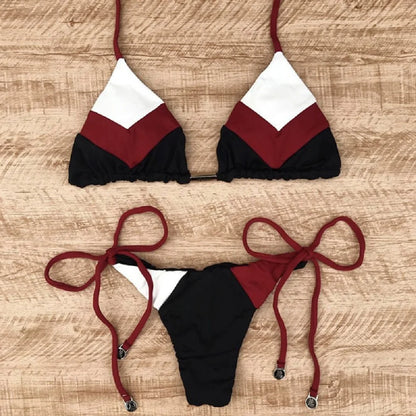 Sexy Halter Thong Micro Push Up Brazilian Bikini Tropical Plant Print Swimwear String Mini Swimsuit