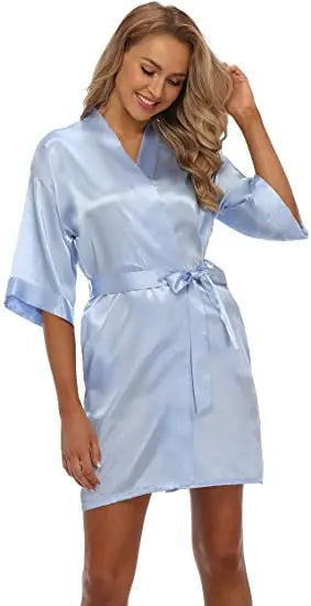 Women Satin Silky Bridal Wedding Kimono Bathrobe Sleepwear Nightgown Wear