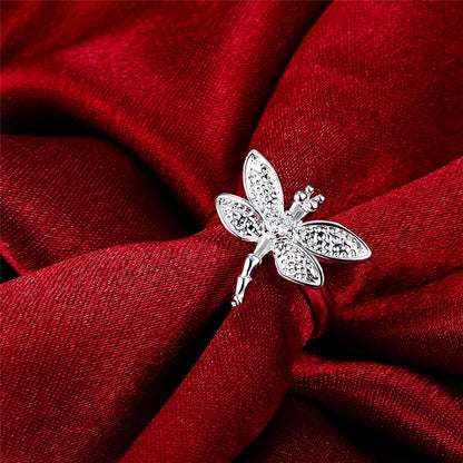 925 Sterling Silver Dragonfly Women Wedding Engagement Fashion Charm Ring