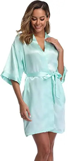 Women Satin Silky Bridal Wedding Kimono Bathrobe Sleepwear Nightgown Wear