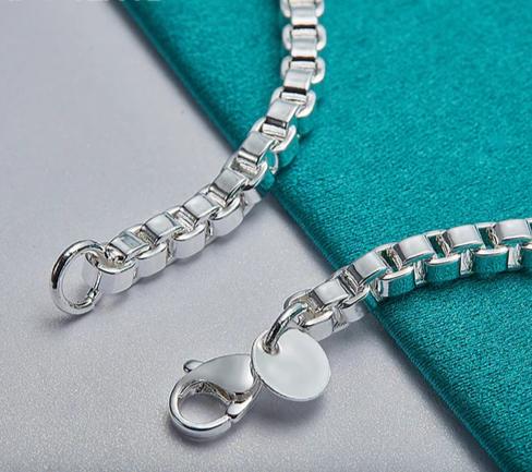 925 Sterling Silver 4mm Man Women Charm Wedding Engagement Party Fashion Box Chain Bracelet