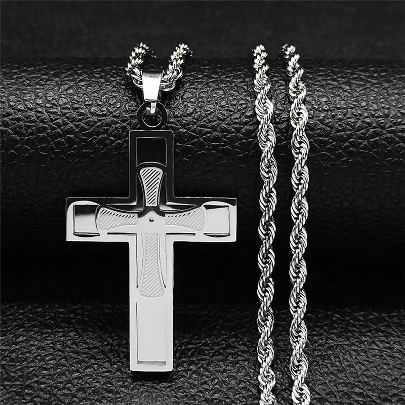 Men Women Gold Color Hip Hop Big Cross Jesus Stainless Steel Necklace