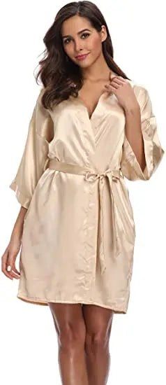 Women Satin Silky Bridal Wedding Kimono Bathrobe Sleepwear Nightgown Wear