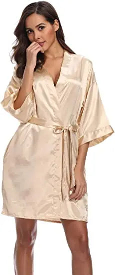 Women Satin Silky Bridal Wedding Kimono Bathrobe Sleepwear Nightgown Wear
