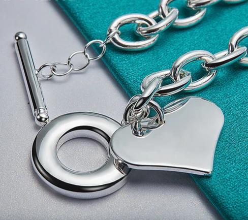 925 Sterling Silver Love Heart Pendant Chain Woman Wedding Engagement Fashion Charm Bracelet