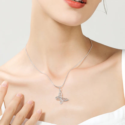 925 Sterling Silver Butterfly Snake Chain Women Wedding Engagement Pendant Necklace