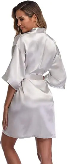 Women Satin Silky Bridal Wedding Kimono Bathrobe Sleepwear Nightgown Wear