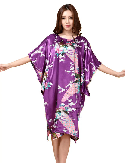 Plus Size Women Nightgown Printed Loose Sleepwear Nightwear Robe Bath Gown