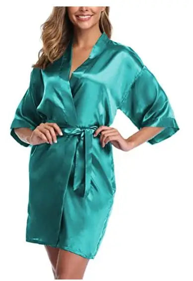 Women Satin Silky Bridal Wedding Kimono Bathrobe Sleepwear Nightgown Wear