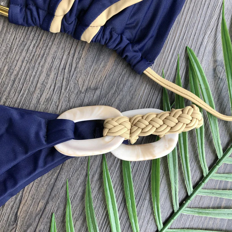 Women Bandeau Bikini Swimwear Push Up Thong Patchwork Swimsuit Backless Bathing Suit
