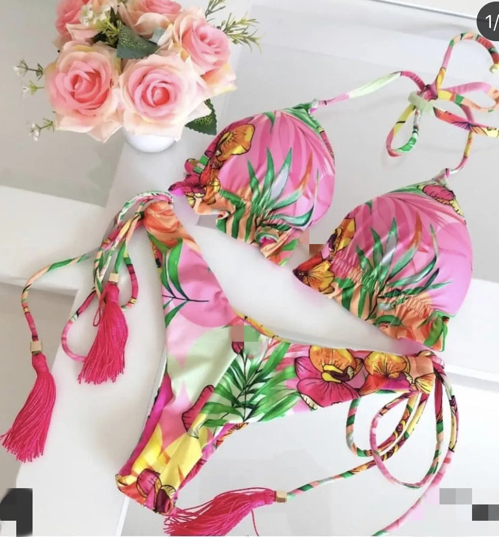 Sexy Print Swimsuit Bandage Two-Piece Swimwear Brazilian Beachwear Bathing Suit