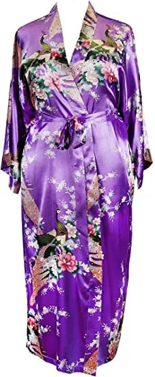Women Flower Peacock Kimono Yukata Night Dress Gown Pajamas