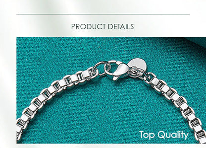 925 Sterling Silver 4mm Man Women Charm Wedding Engagement Party Fashion Box Chain Bracelet