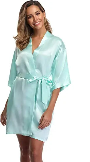 Women Satin Silky Bridal Wedding Kimono Bathrobe Sleepwear Nightgown Wear