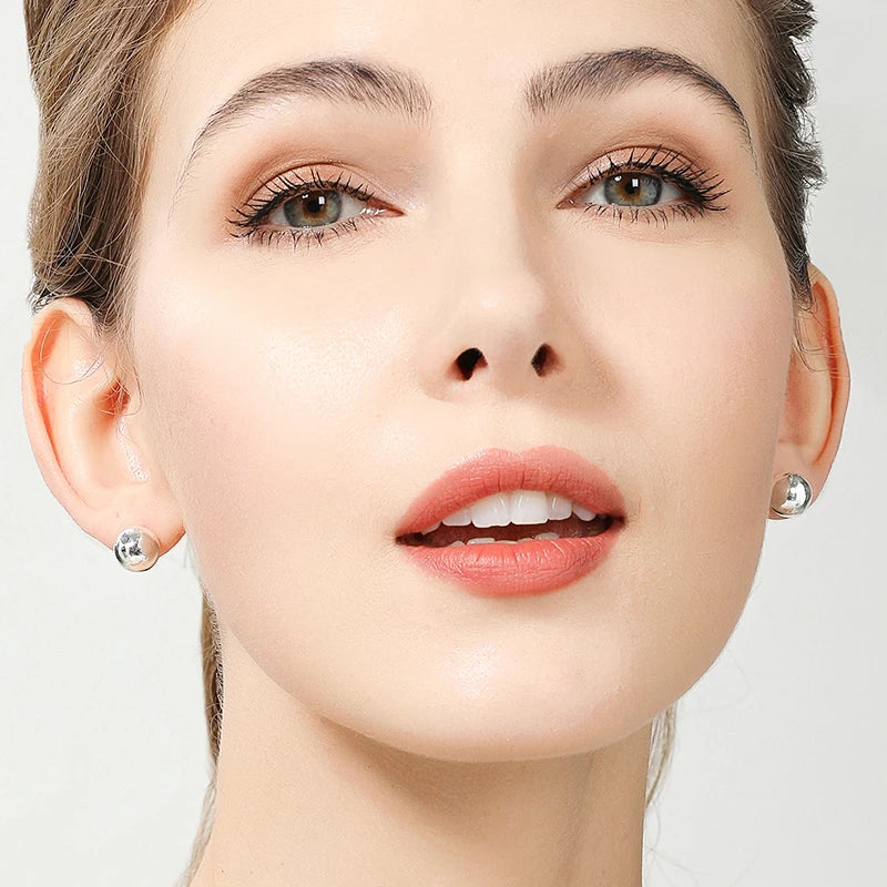 925 Sterling Silver 8/10/12mm Round Smooth Solid Bead Ball Women Wedding Engagement Stud Earrings