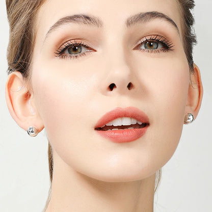 925 Sterling Silver 8/10/12mm Round Smooth Solid Bead Ball Women Wedding Engagement Stud Earrings