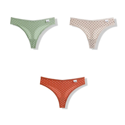 3 Pcs Underwear Women T-back Panties Sports Thongs G-String Cotton Dot Print Lingerie