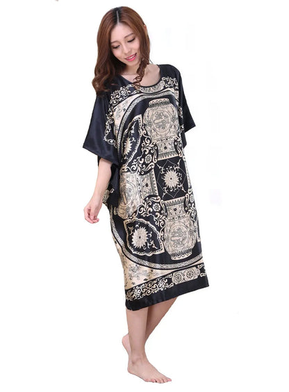 Plus Size Women Nightgown Printed Loose Sleepwear Nightwear Robe Bath Gown