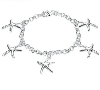 925 Sterling Silver Gold Sea Star Women Wedding Engagement Party Fashion Bracelet