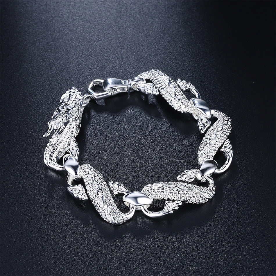 Women 925 Sterling Silver Dragon Wedding Engagement Party Fashion Charm Bracelet Bangle