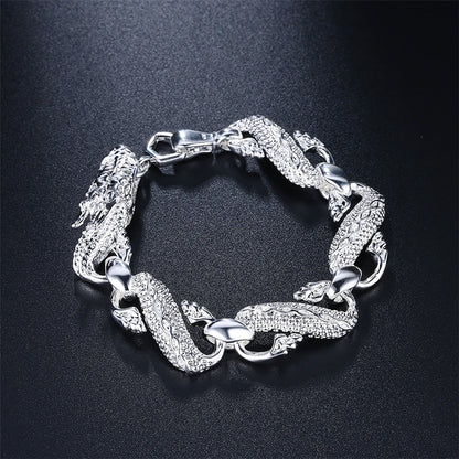 Women 925 Sterling Silver Dragon Wedding Engagement Party Fashion Charm Bracelet Bangle