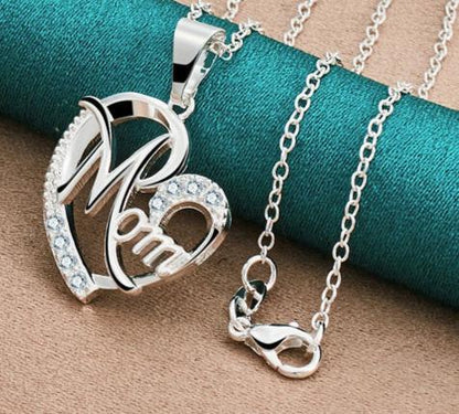 925 Sterling Silver 18-30Inches Chain Zircon Mom Heart Woman Wedding Party Charm Pendant Necklace