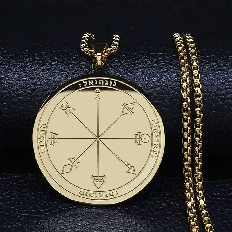 Men Talisman of Protection Good Luck Wealth Seal of Solomon Stainless Steel Necklace
