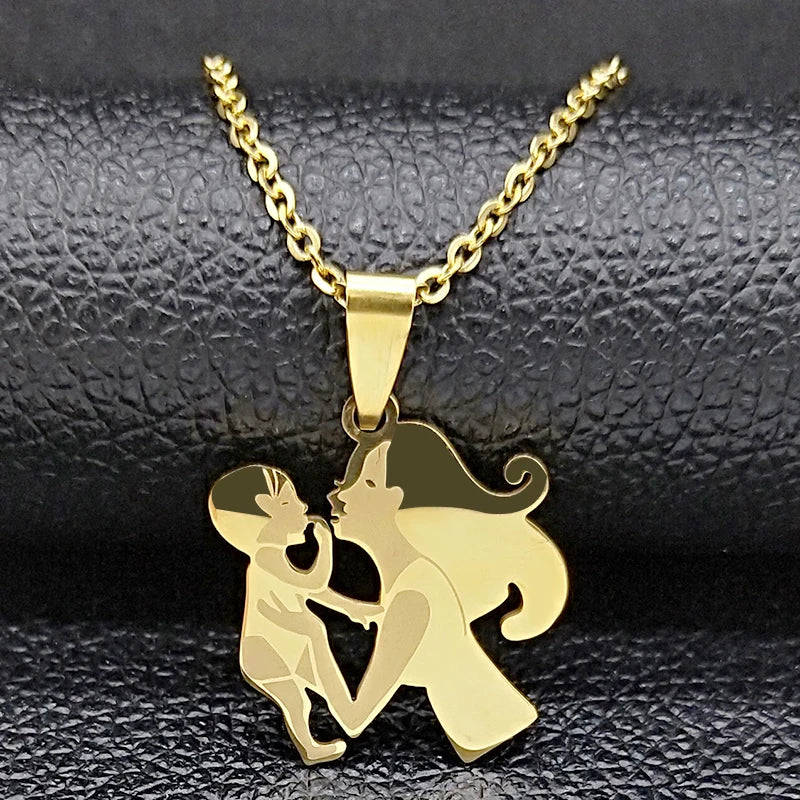 Stainless Steel Chain Kids Silver Color Women Mother Mom Daughter Necklace Pendant Necklace