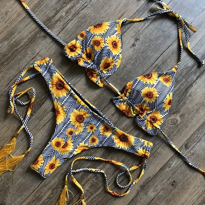 Sexy Print Swimsuit Bandage Two-Piece Swimwear Brazilian Beachwear Bathing Suit