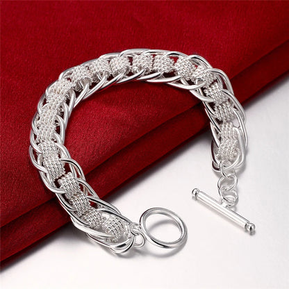 925 Sterling Silver 18K Gold Women Fashion Charm Wedding Engagement Party Multi-Ring Bracelet