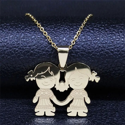 Women Mother Gold Color Boy Girl Kids Stainless Steel Necklace