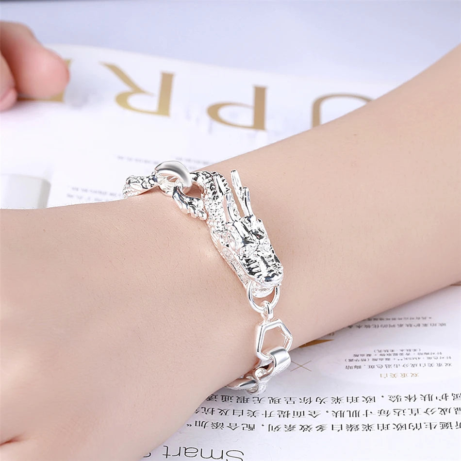 Women 925 Sterling Silver Dragon Wedding Engagement Party Fashion Charm Bracelet Bangle