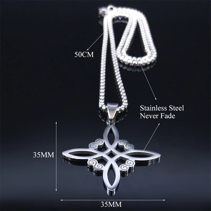Men Women Silver Color Wicca Witchcraft Stainless Steel Witch Irish Knot Necklace