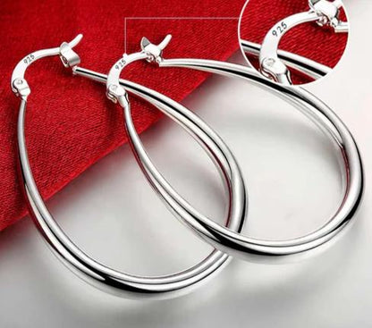 Women 925 Sterling Silver Smooth Circle 41mm Fashion Charm Wedding Hoop Earrings
