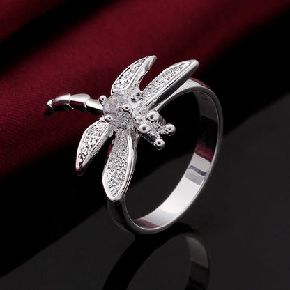 925 Sterling Silver Dragonfly Women Wedding Engagement Fashion Charm Ring