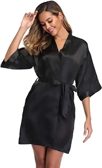 Women Satin Silky Bridal Wedding Kimono Bathrobe Sleepwear Nightgown Wear