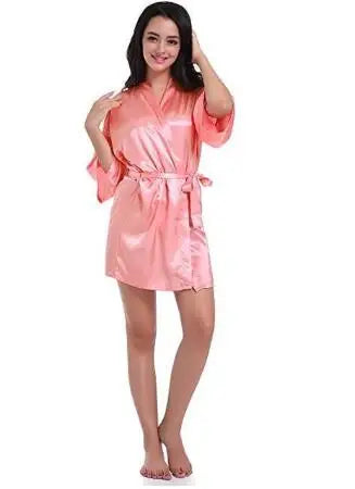 Women Nightgown Solid Color Kimono Bathrobe Satin Wedding Bridal Sleepwear