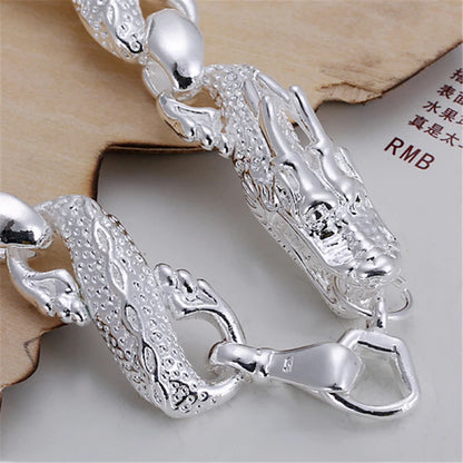 Women 925 Sterling Silver Dragon Wedding Engagement Party Fashion Charm Bracelet Bangle