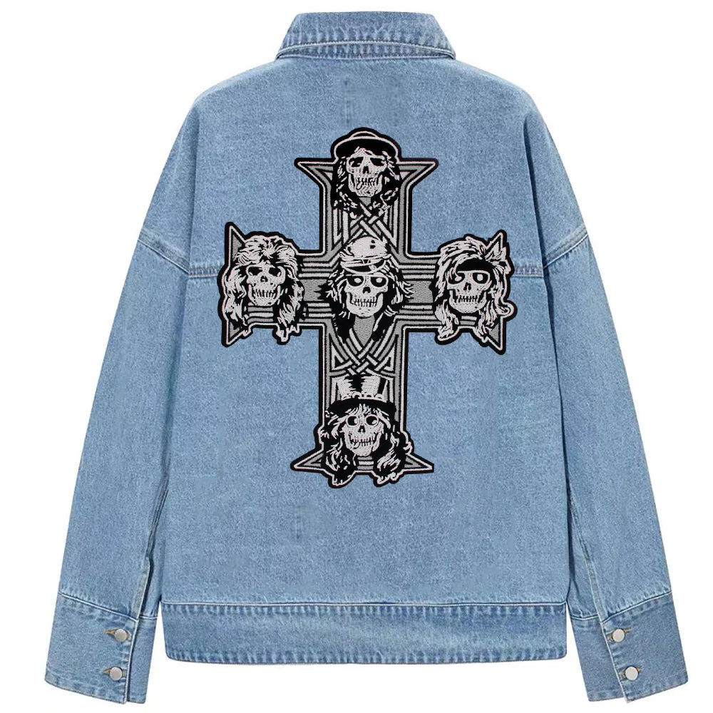 Big Cross Skull Gothic Punk Rock Iron on Patches Embroidered Crown Skull Patch Clothes Sewing Stickers