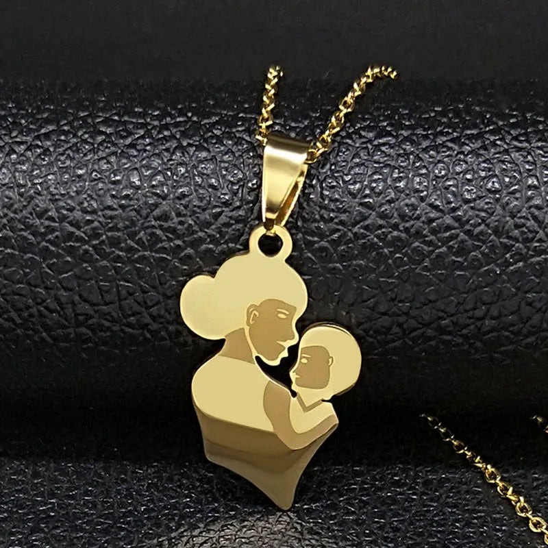 Stainless Steel Chain Kids Silver Color Women Mother Mom Daughter Necklace Pendant Necklace