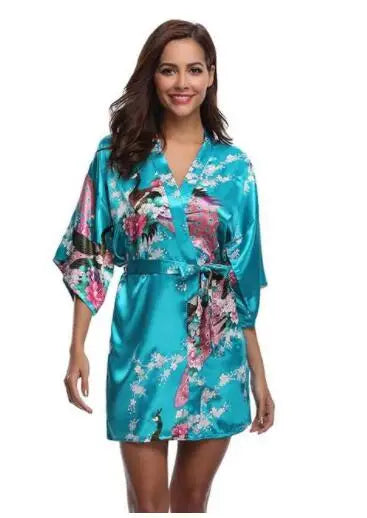 Women Flower Peacock Kimono Yukata Night Dress Gown Pajamas