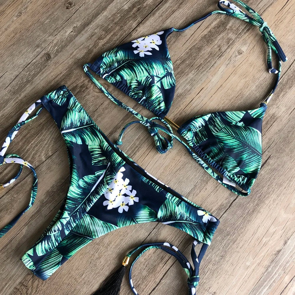 Sexy Print Swimsuit Bandage Two-Piece Swimwear Brazilian Beachwear Bathing Suit