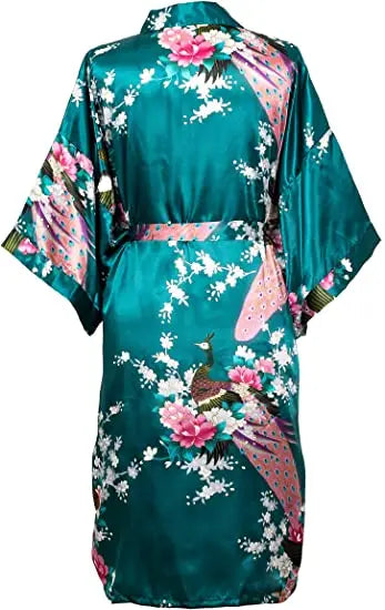 Women Flower Peacock Kimono Yukata Night Dress Gown Pajamas